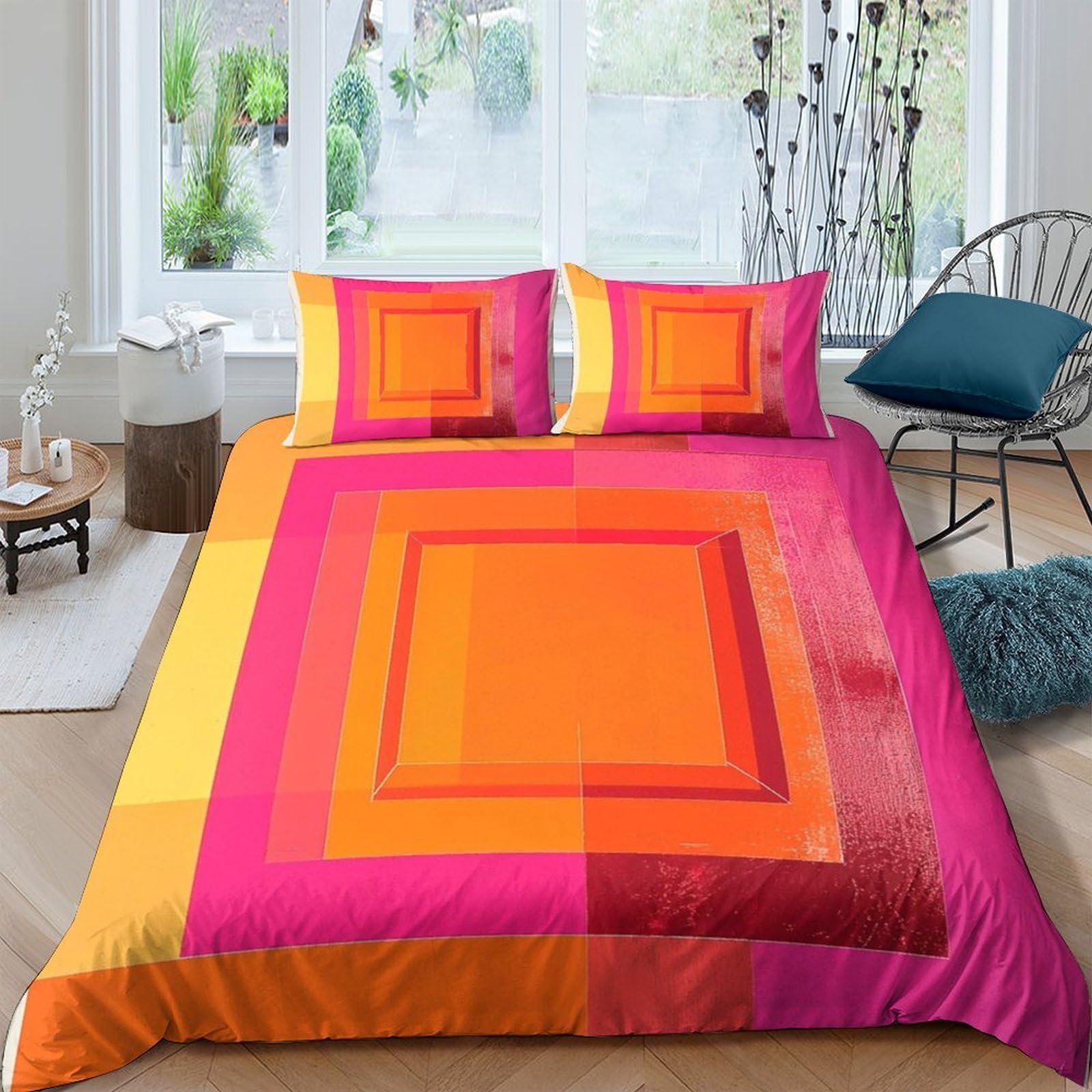 Ctjqhvkz Style-3 3D Printed Gradient Sunset Fitted Sheet Microfiber Soft Abstract Geometric Bed Cover For Bedroom Dorm Mattress Decor Single（135X200cm）