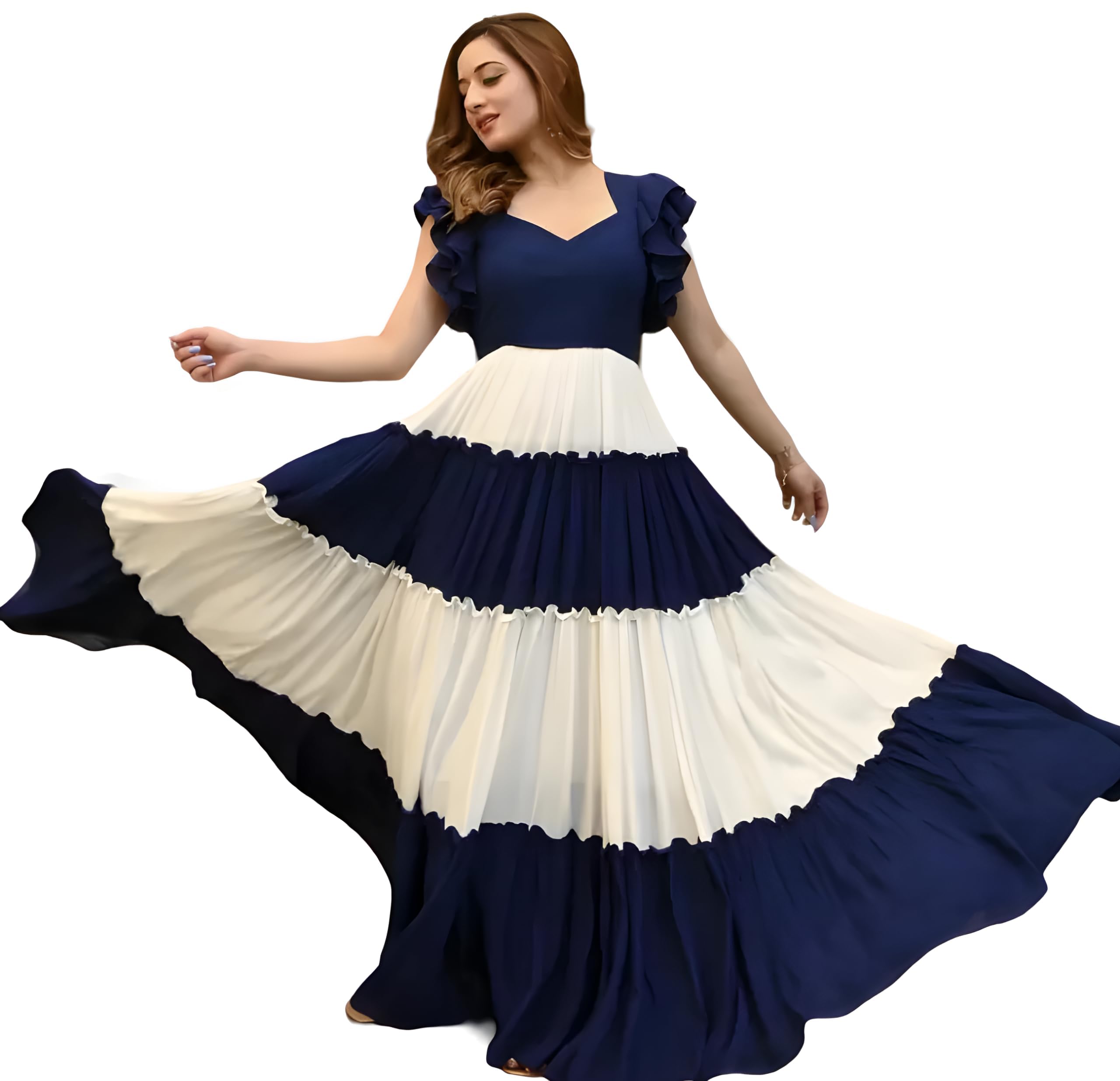 Women's Rayon Solid Dual Colored Ankle Length Anarakli Dress-image-7