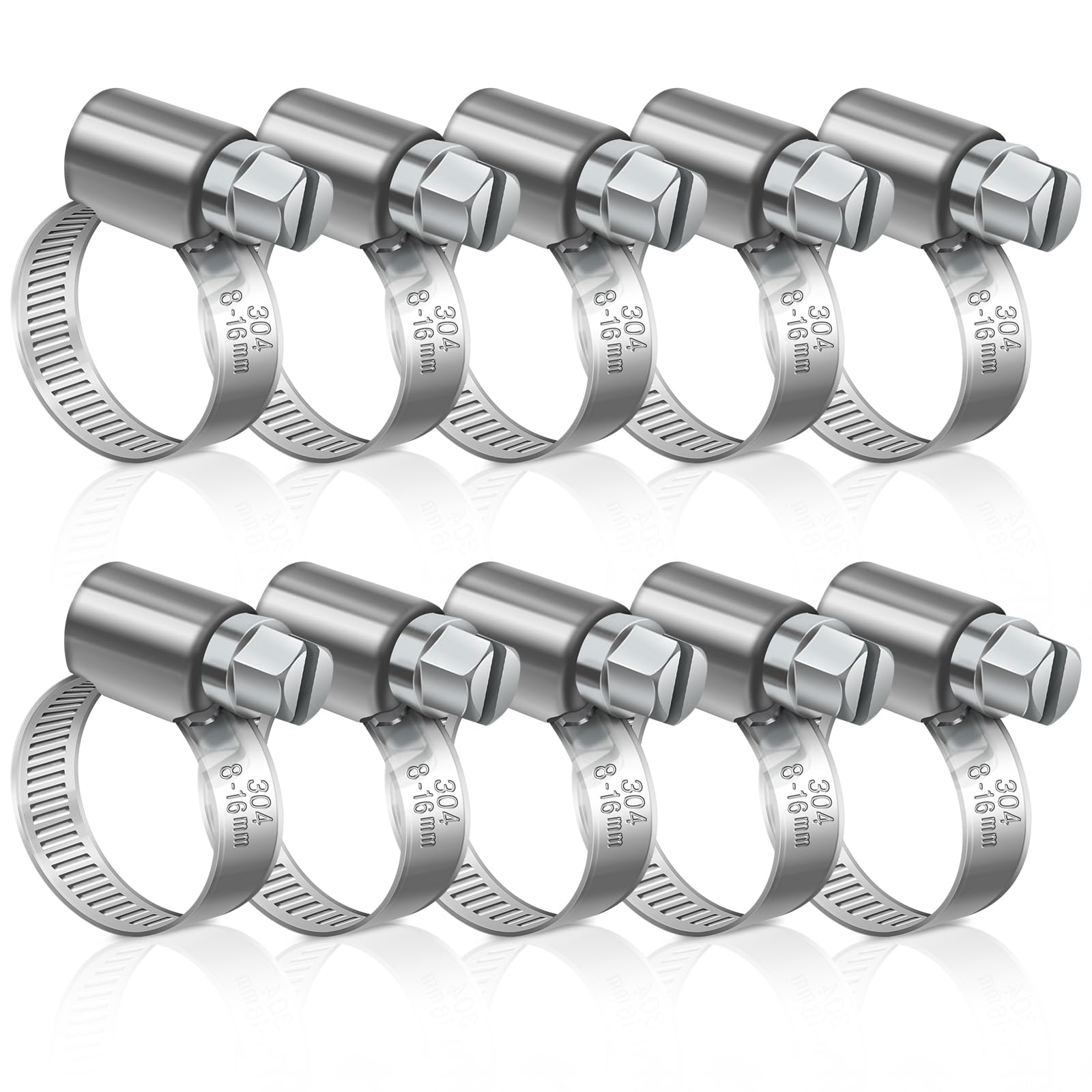 JatilEr Schlauchschellen 8-16mm, 10 Stück Einstellbare Schlauchklemme Edelstahl 304 Schlauchschelle Set Schlauchbinder, Rohrschellen für Auto, Industrie, Verbinden und Sichern von Rohrleitungen