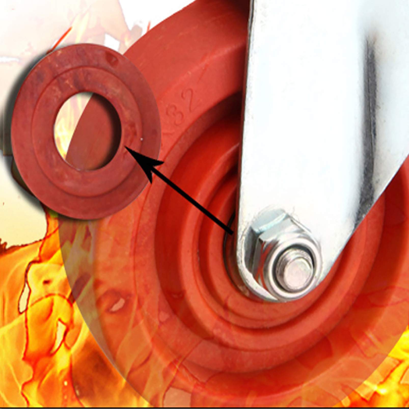Nylon Rosso da 3 Pollici e 4 Pollici Rotelle Pivotanti con Piastra Superiore a 360 Gradi, Ruote Industriale con Freni, Resistenza alle Alte Temperature, capacità di carico di 100 kg