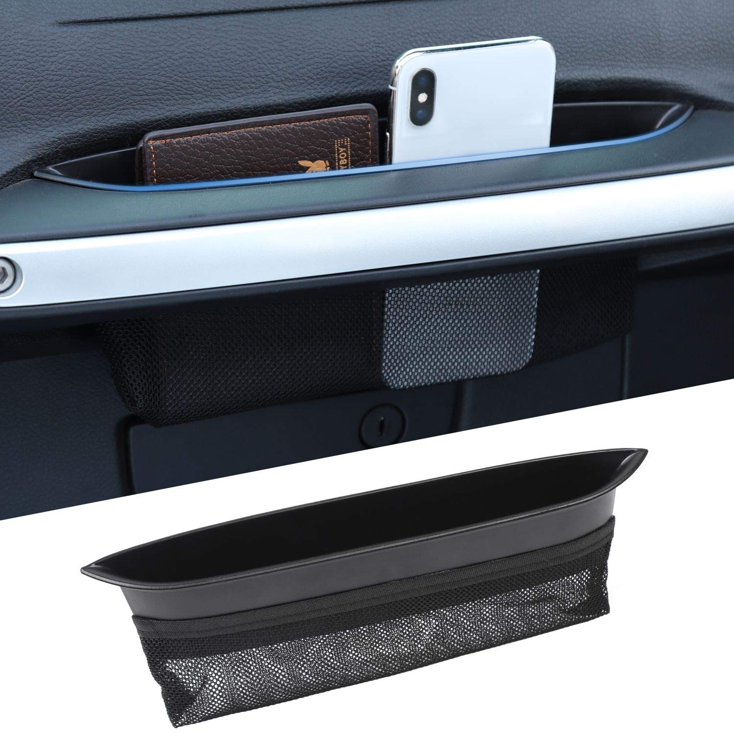 RT-TCZfor Wrangler JK Grab Tray Passenger Storage Tray with Net, Co Pilot Organizer Grab Handle Storage for Jeep Wrangler JK JKU 2011-2017 Black