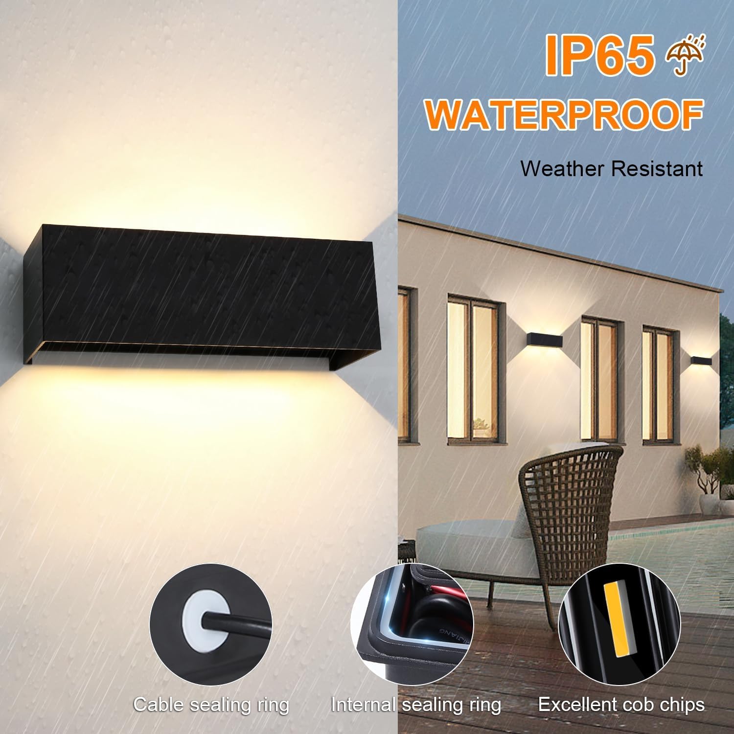 ledmo 4 Pezzi 30W Applique da Parete Interno Angolo Regolabile del Fascio su e giù Lampade da Parete 3000K Bianco caldo IP65 Impermeabile Applique Esterno