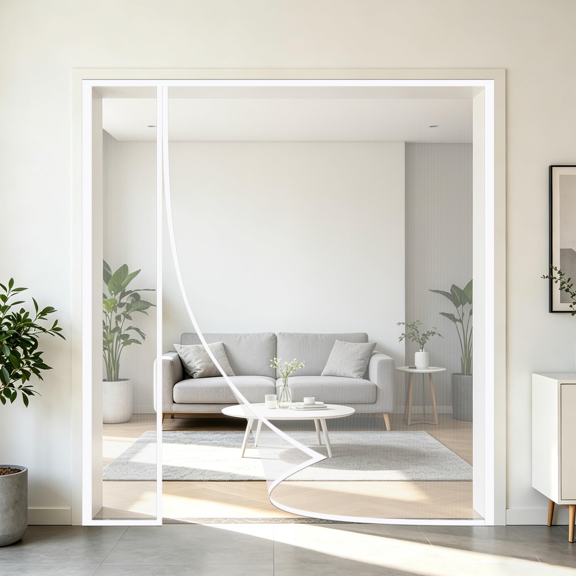 Side Opening Mosquito Net Door 90x250cm Anti Mosquito Polyester Mesh Screen Door No Gap Magnetism Automatically Closes for Keeping Out Flies & Bug White