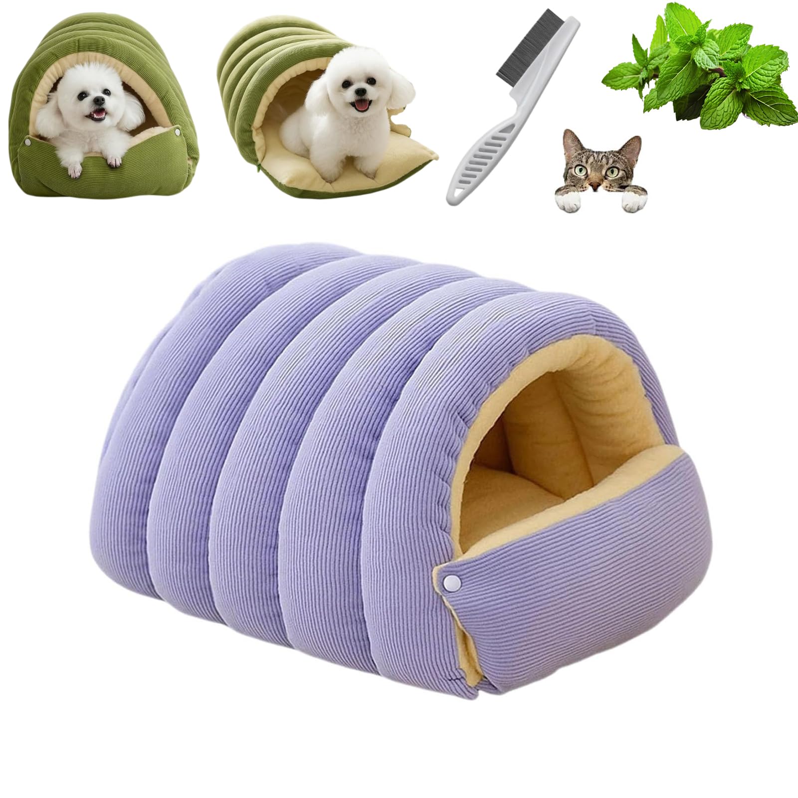 Muiltvoe Closed Winter Cat Bed for Cats and Small Dogs,Warm Pet Cave Bed,Pet Caves For Dogs,Removable and Washable Cat Bed (Purple, M for 4 kg cats 2.5 kg dogs)