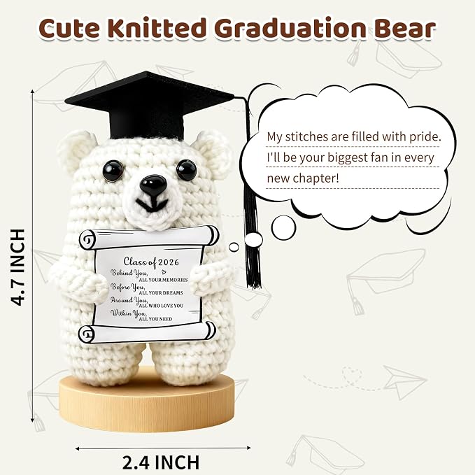 Figura Decorativa Oso Graduación 2026 Tejido Blanco miniatura 2