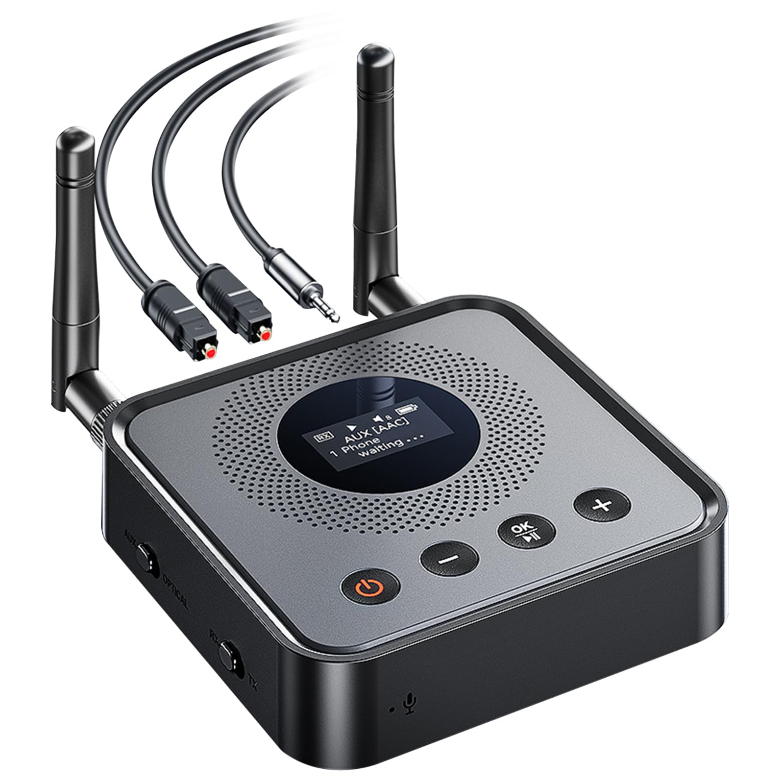 Bluetooth 5.2 Transmitter Empfänger für TV Home Stereo, 2-in-1 Wireless Bluetooth Audio Adapter mit AUX Optischem LCD Display U Disk Wiedergabe Dual Pairing für Kopfhörer Lautsprecher Musik Streaming