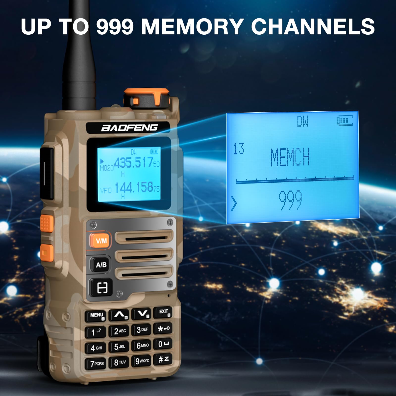 BAOFENG Walkie talkie K63 6W, przenośne radio amatorskie UHF/VHF/1,25 m, AM/FM, bateria 2600 mAh, 999 kanałów, bezprzewodowe kopiowanie częstotliwości, odwrócona częstotliwość repeatera, kamuflaż