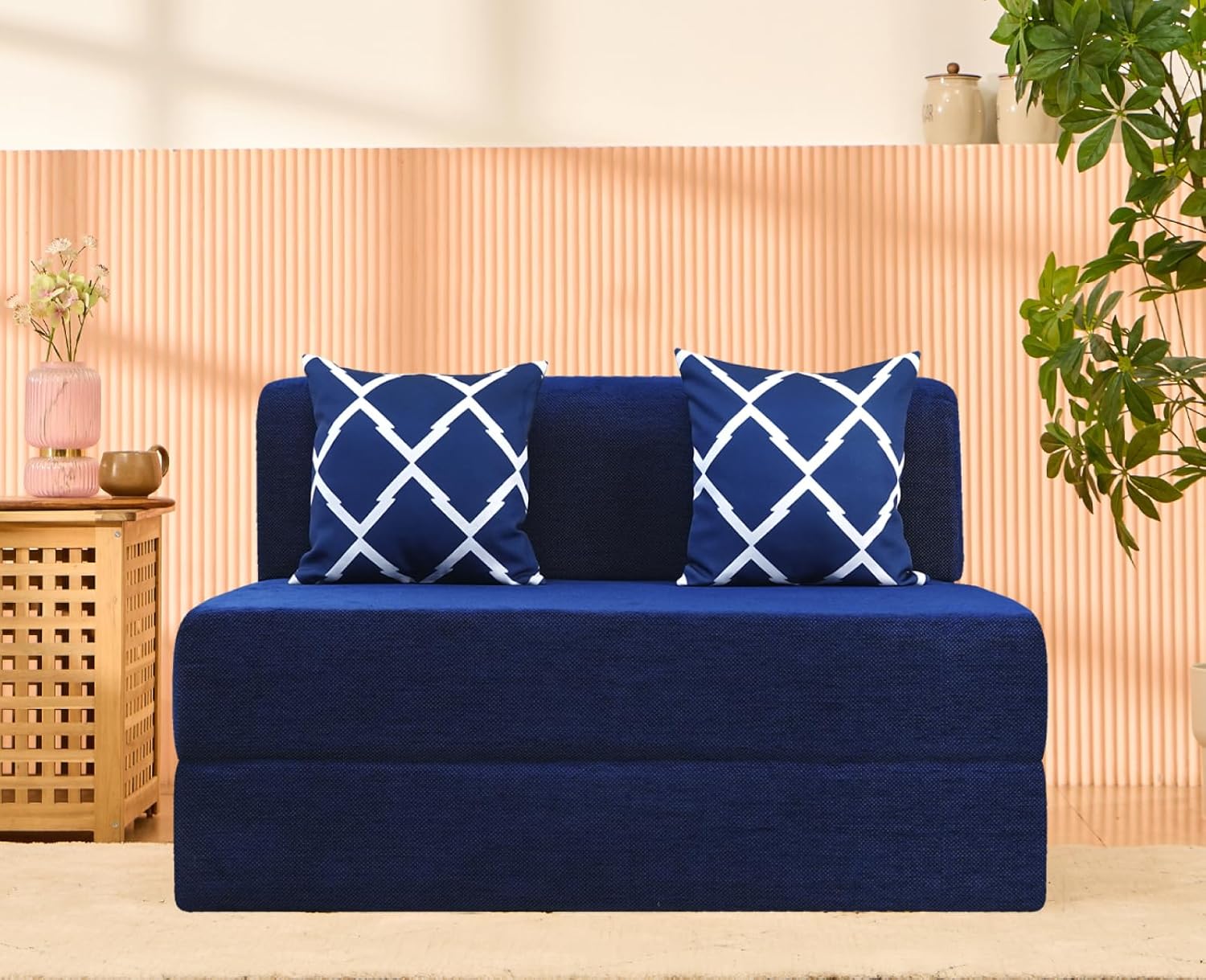 uberlyfe 2 Seater Sofa Cum Bed Chenille Fabric Cover with 2 Cushions(Arrow Pattern) – Dotted Blue| 4′ X 6′ Feet(SCB-001732-DOT-BL-ARROW_BSF) uberlyfe 2 Seater Sofa Cum Bed Chenille Fabric Cover with 2 Cushions(Arrow Pattern) – Dotted Blue| 4′ X 6′ Feet(SCB-001732-DOT-BL-ARROW_BSF)