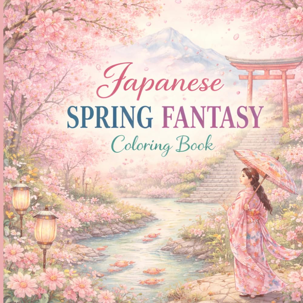 Japanese Spring Fantasy Coloring Book: 70 Beautiful Sakura Scenes and Traditional Japanese Designs for Relaxation | Adult Coloring Book with Single-Sided Pages (Japanese Seasonal Coloring Series)