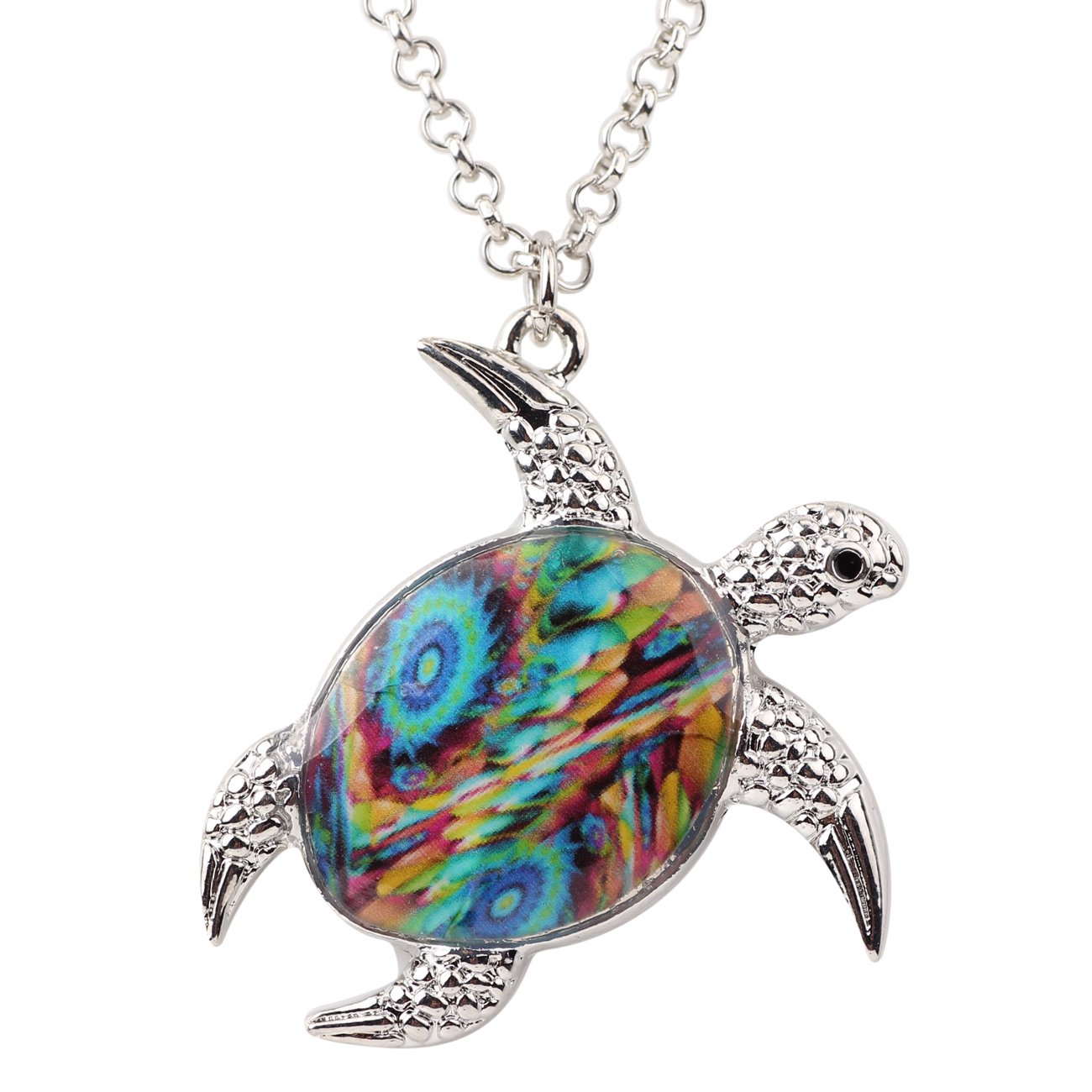 BONSNYBONSNY Enamel Chain Sea Ocean Floral Turtle Necklace Pendant For Women Charms Fashion Jewelry Gifts