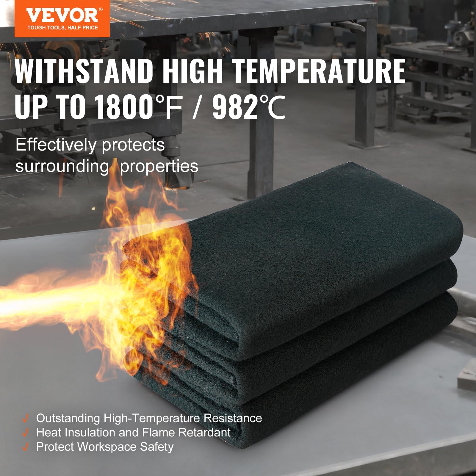 VEVOR Coperta per Saldatura in Feltro di Carbonio 4 Pezzi, Set Coperte Resistenti al Calore 982℃, Copertura per Saldatura 950 x 910 x 3mm con Isolamento Ignifugo Gommini Metallici
