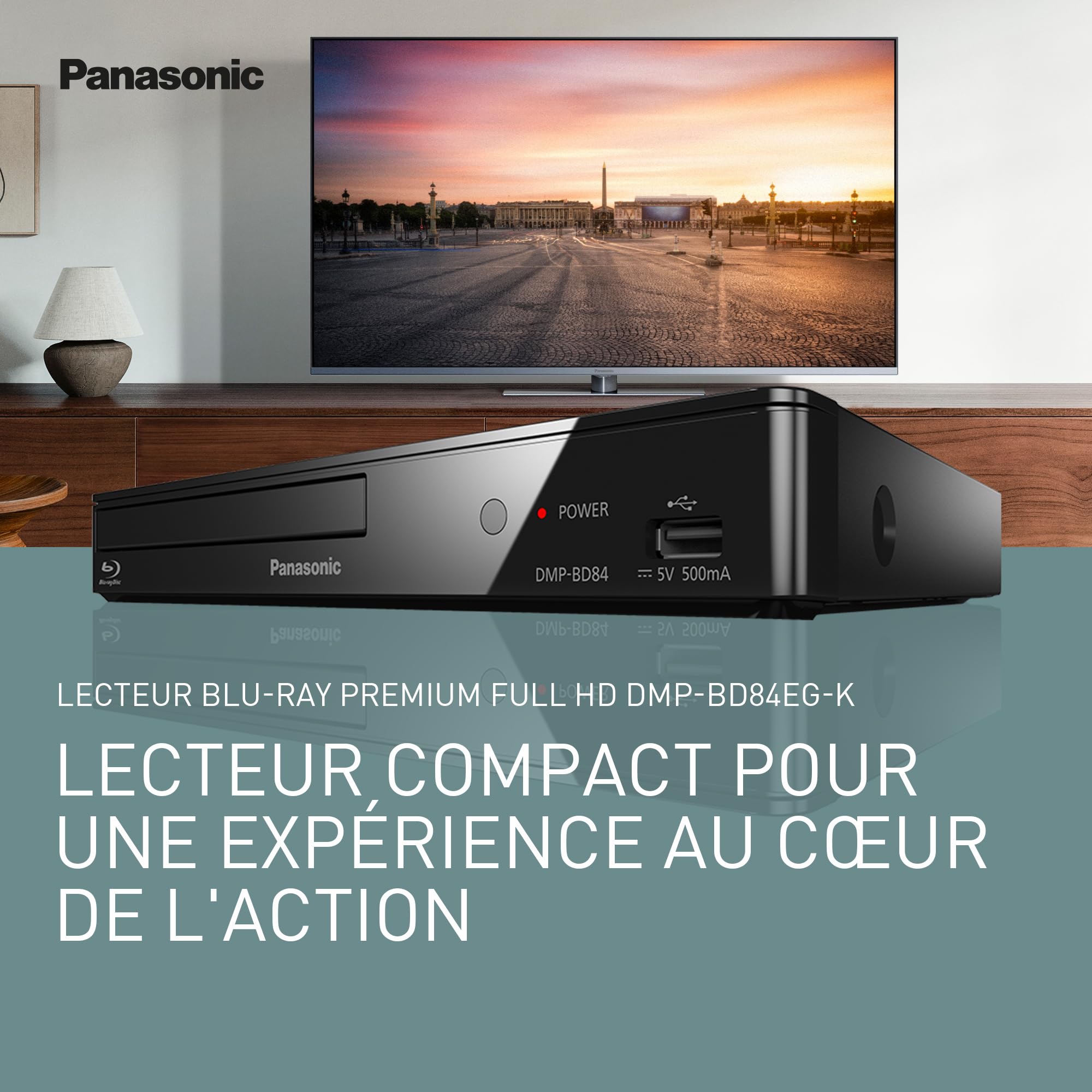 Panasonic DMP-BD84EG-K Lecteur Blu-Ray Smart Network 2D Disc/DVD, Apps Internet, Audio Haute-Résolution, HDD Playback Externe, USB, Ethernet, Design Compact, Noir