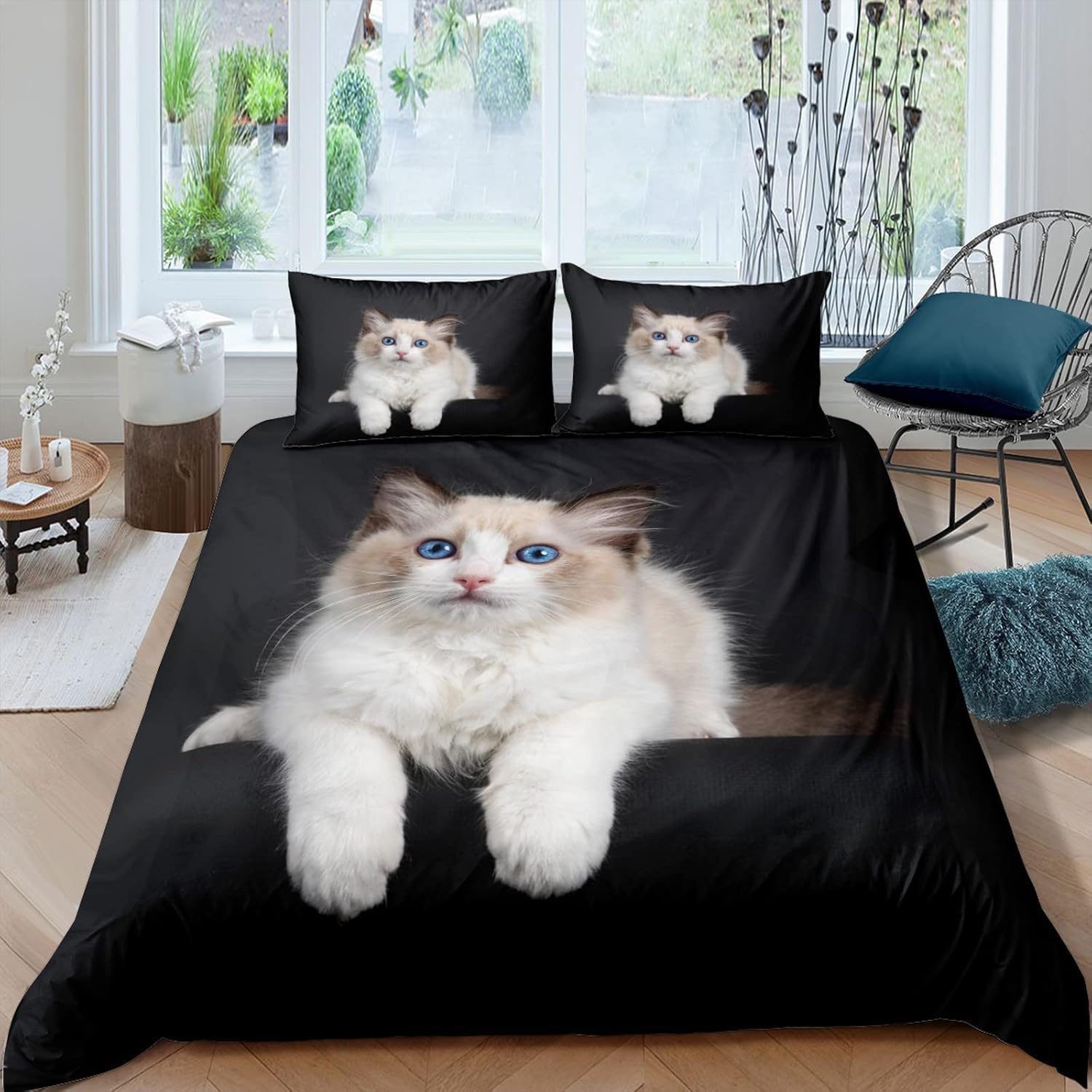 Housse de couette chat 3D microfibre pour lit enfant et dortoir cosy