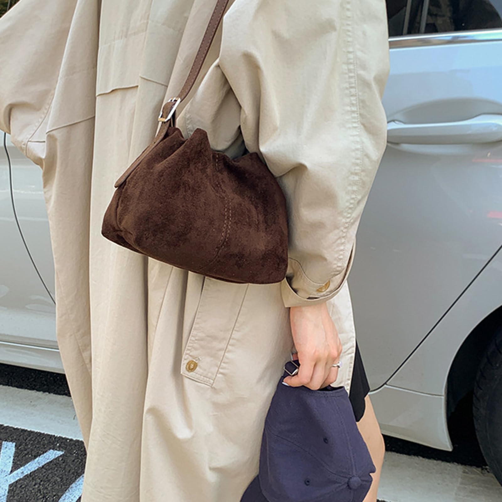 Retro Soft Shoulder Bag Women Trendy Tote with Top Handle Work Travel Everyday Essentials Purse Suedes Purse Shoulder Bag