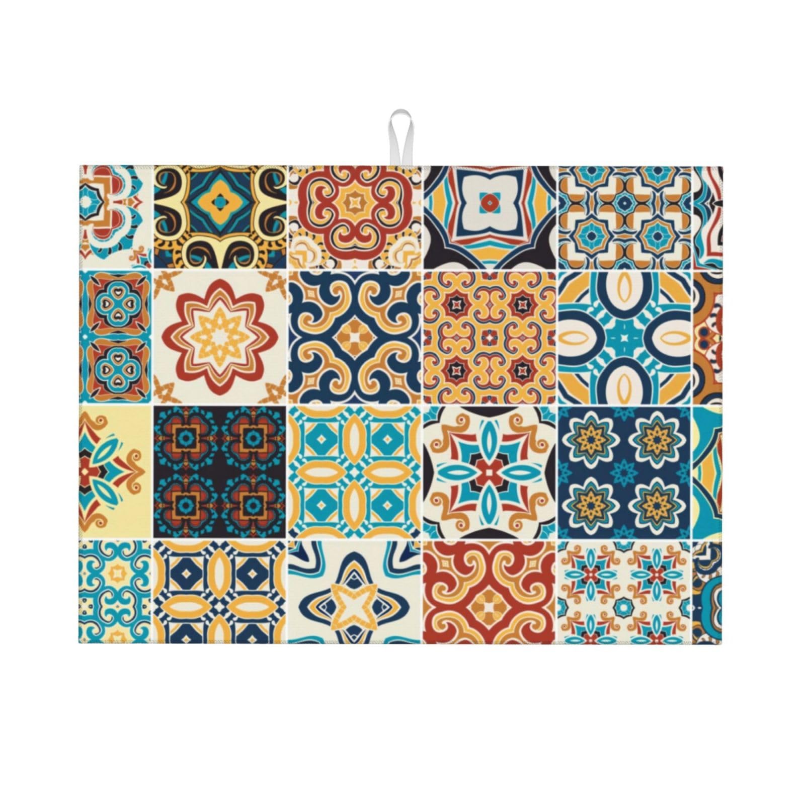 indokyeyqaz Talavera Mexican Tiles Dish Drying Mat 18x24 For Kitchen Counter Absorbent Microfiber Dishes Pad Dish Drainer Rack Mats Fast Dry Kitchen Accessories