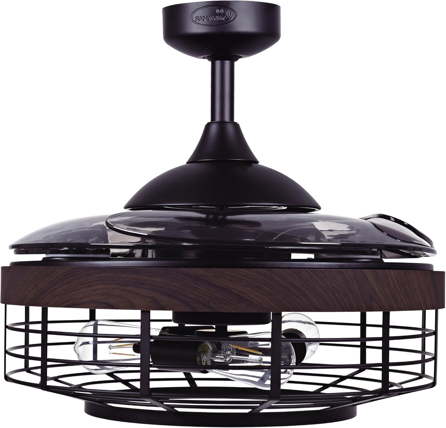 FANAWAY Montclair 48-inch AC Ceiling Fan with Light, 48 Inch, Black (Koa Trim) with Smoke Blades