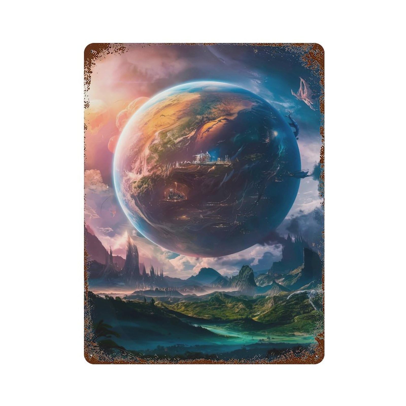 Enchanted Exoplanet Weathered Tin Sign 15.7"x11.8", for Basement, Hobby Room And Garage Decor, Rustic Home Decor