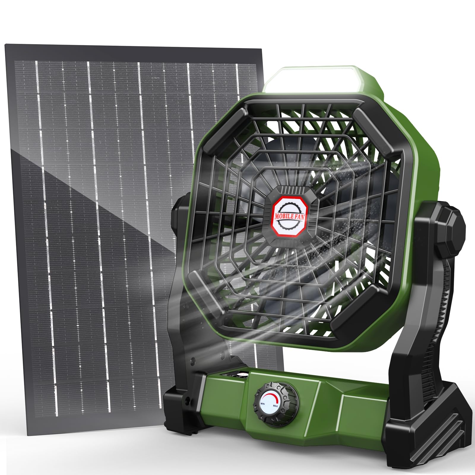 10400mAh Solar Fan, Camping Fan with Solar Panel, 7W 9-Inch Rechargeable  Battery Operated Fans for Outside, LED Lantern, Stepless Speed and Quiet