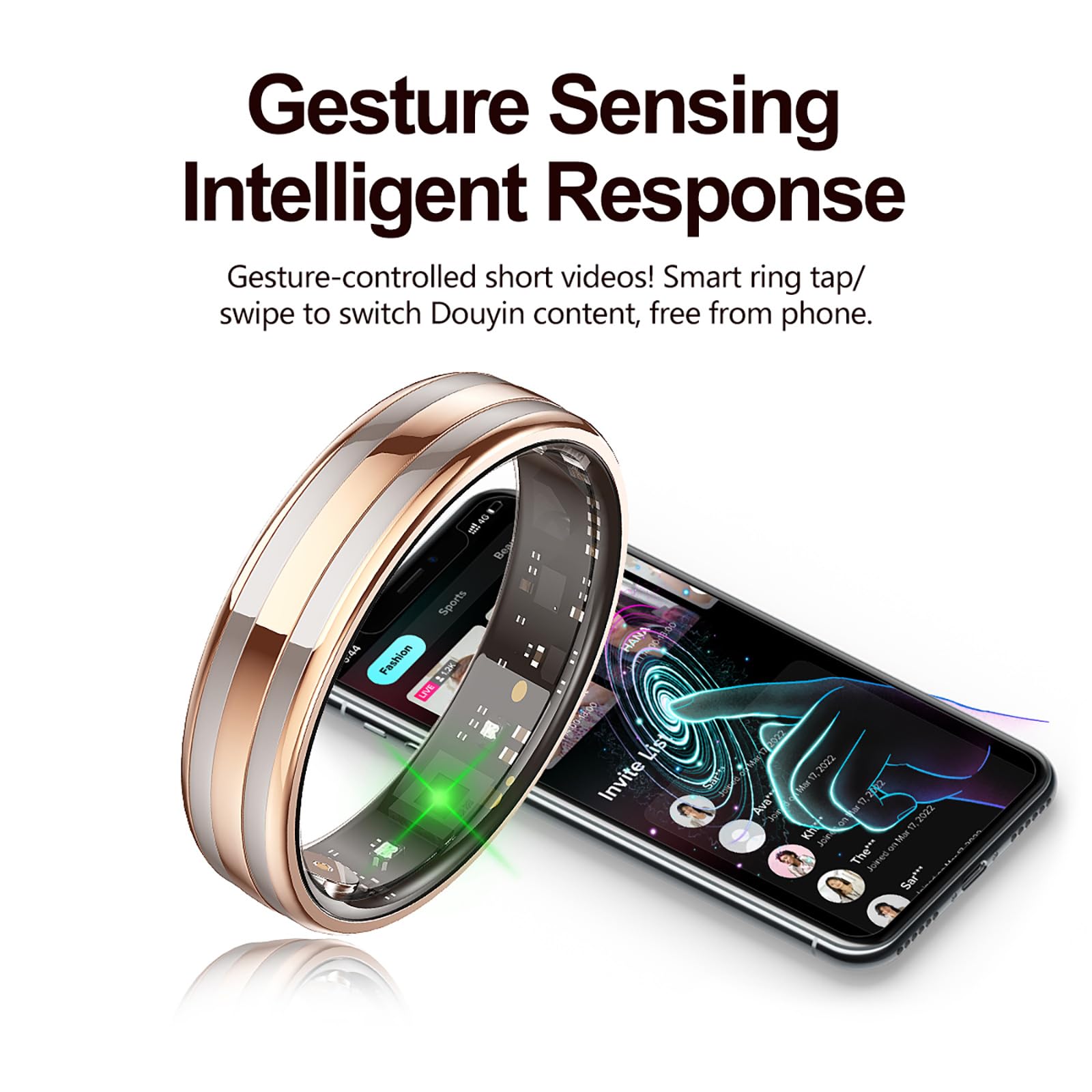 findtime Anello intelligente da uomo e da donna, sottile, per fitness, tracciamento, mestruazione, frequenza cardiaca, cardiofrequenzimetro, analisi del sonno, contapassi, gioiello per Android e iOS