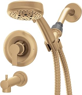 Moen 82618BZG Meena Single-Handle Tub and Shower Faucet with Handshower, Valve Included, Bronzed Gold, Pressure-Balancing Shower System