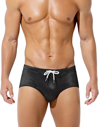 Casey Kevin Mens Swim Briefs Bikini Swimwear Quick Dry Drawstring Swimsuit