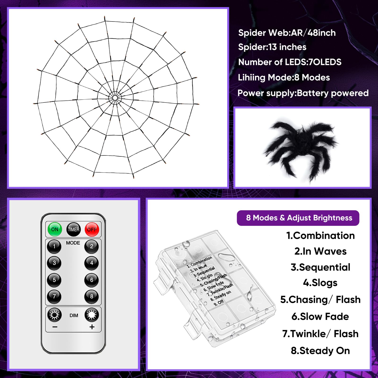 Led Rope Spider Web Snapklik.com : LCHUANG Halloween Decorations Spider Web Lights - 2 Pcs ...