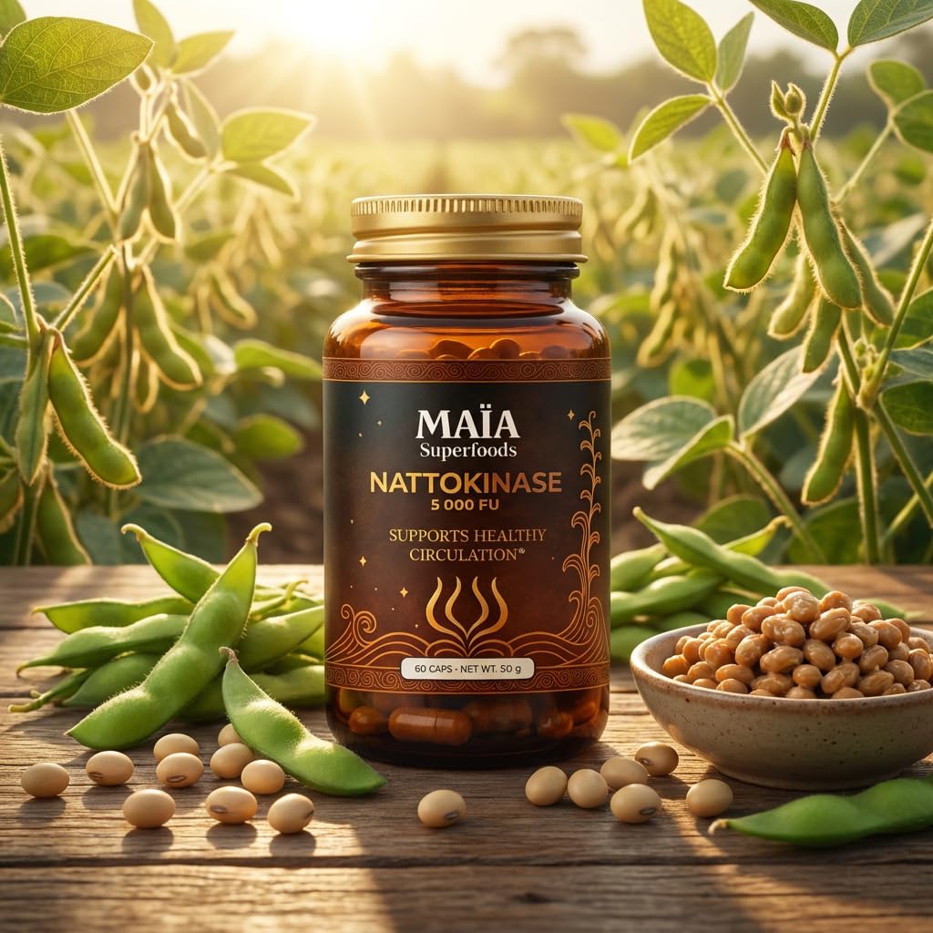 Maia Nattokinase | 5000 FU | Supports Arterial Cleanliness, Nitric Oxide, Cardiovascular Wellness | Fermented Soybean Enzyme Supplement