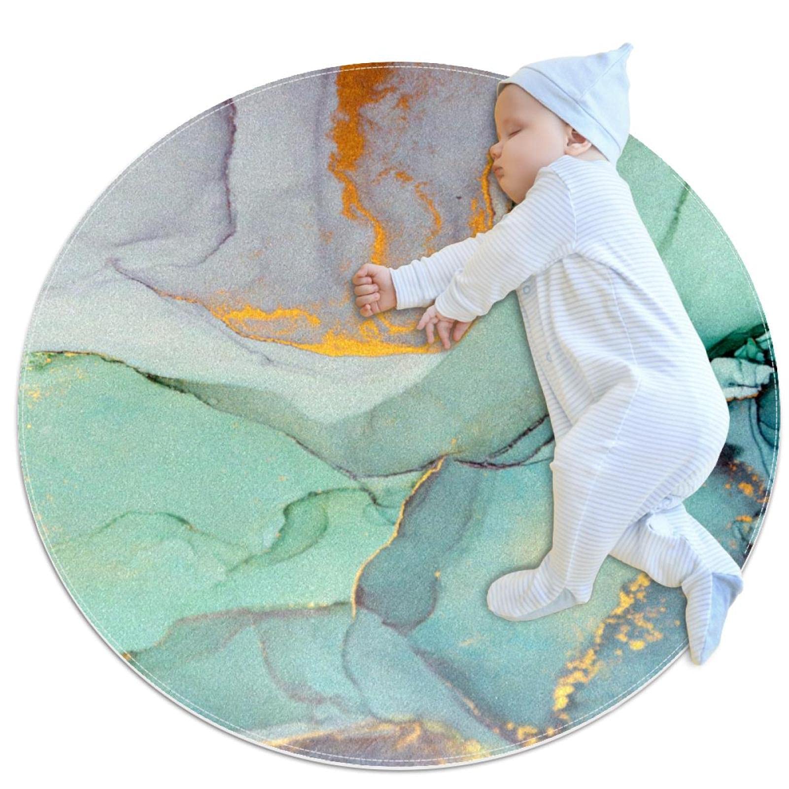 Tapis rond abstrait effet marbre 100x100 cm pour salon et chambre