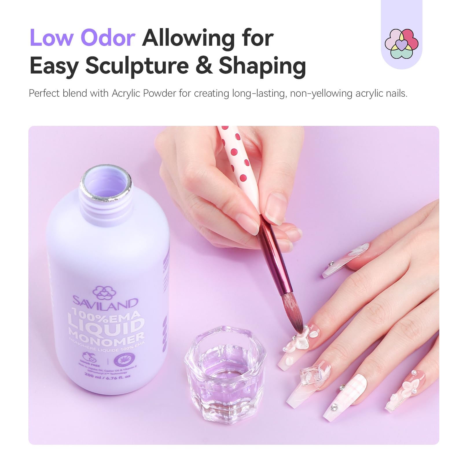 SAVILAND 200ml Advanced Monomer Acrylic Liquid: Low Odor Monomer for Acrylic Nails Pure EMA Acrylic Liquid Monomer Non-Yellowing Nail Monomer for Acrylic Powder Nail Extension Carving at Home - Image 4