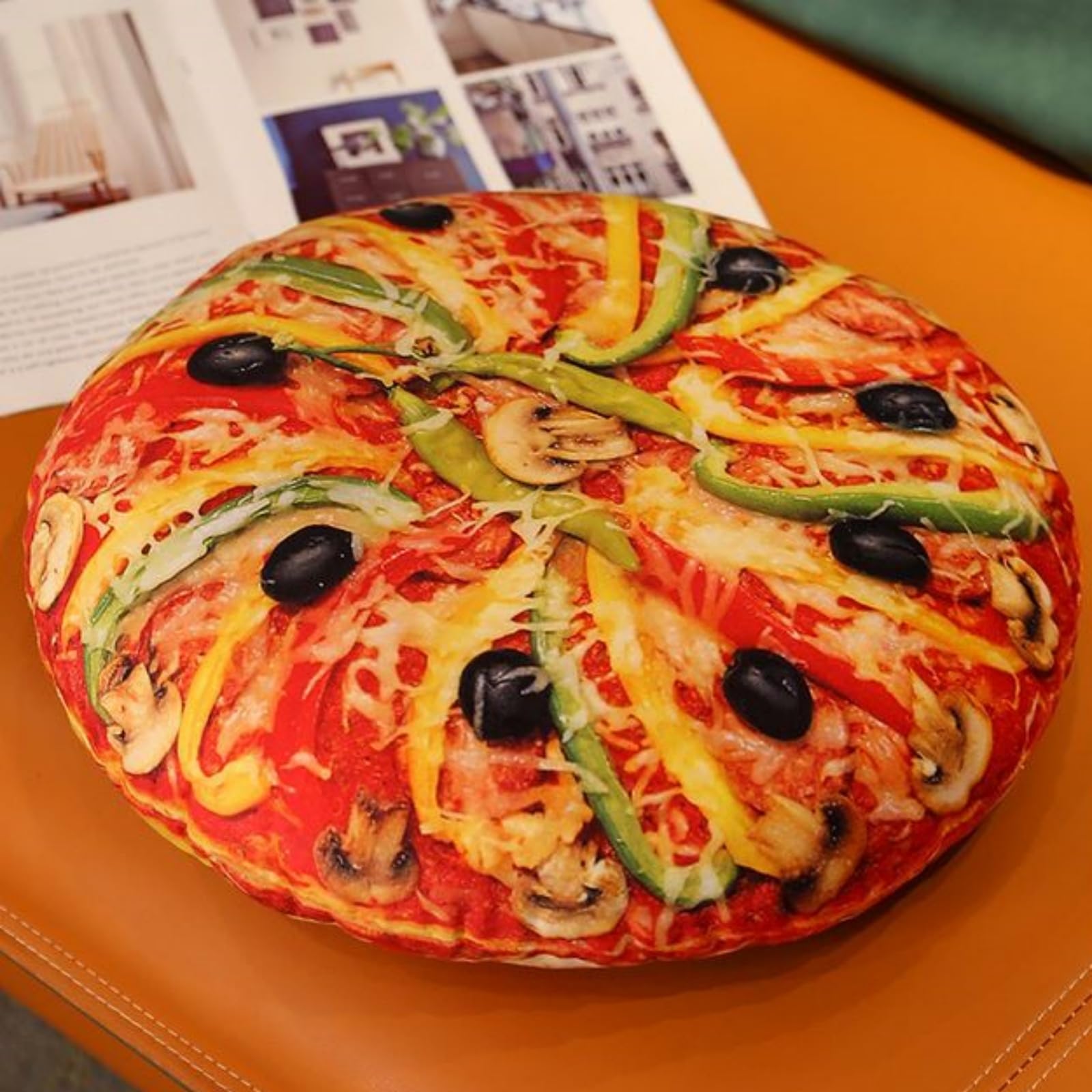 OUKEYI Pizza Shaped Plush Pillow, 40 cm Round, Black and White, Indoor Decorative Accent - Image 4