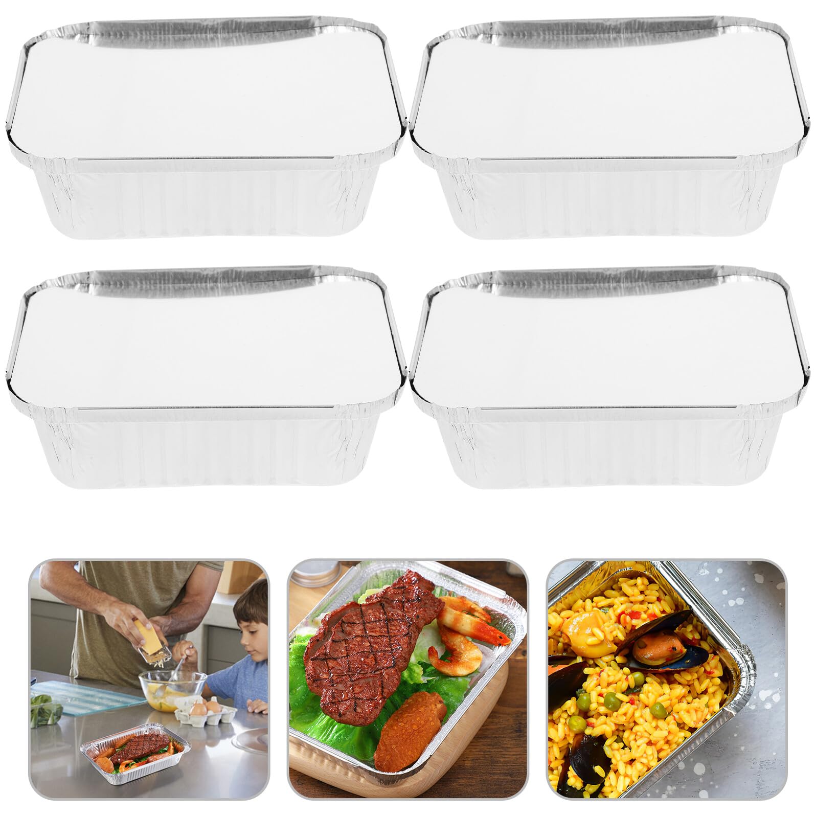 BESPORTBLE 50 piezas Unidades de Bandejas de Aluminio Resistentes al Calor con Tapa Cajas Rectangulares para Hornear Almacenar y Transportar Alimentos Barbacoas y Fiestas Aptas para Horno