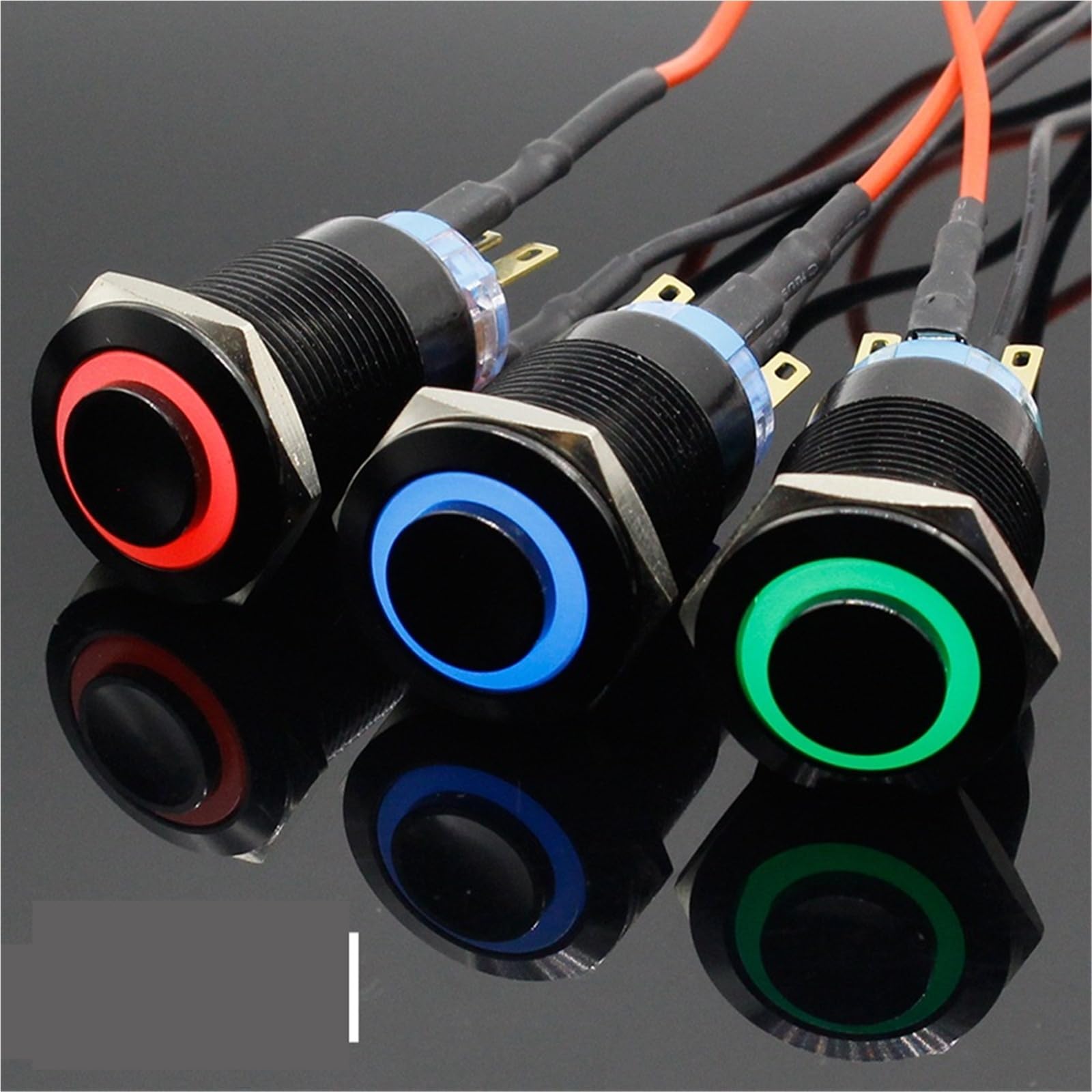Bouton-poussoir momentané métal noir 19mm commande électrique 24V