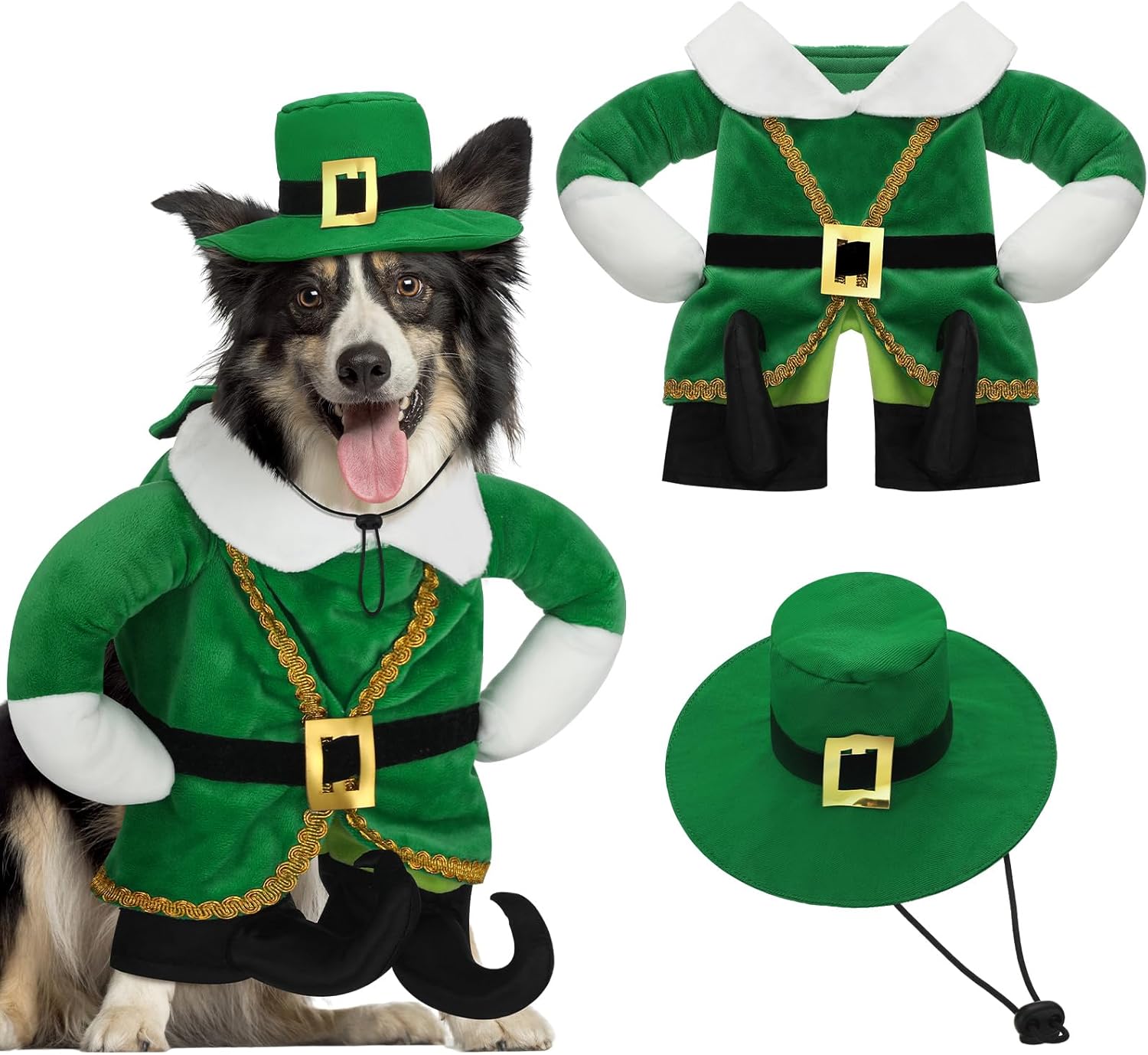 St. Patrick's Day Dog Costume Walking Leprechaun Dog Costume Irish Funny Pet Outfit with Arms Irish Holiday Day Outfit Accessories for Cat Doggy Pet(M)