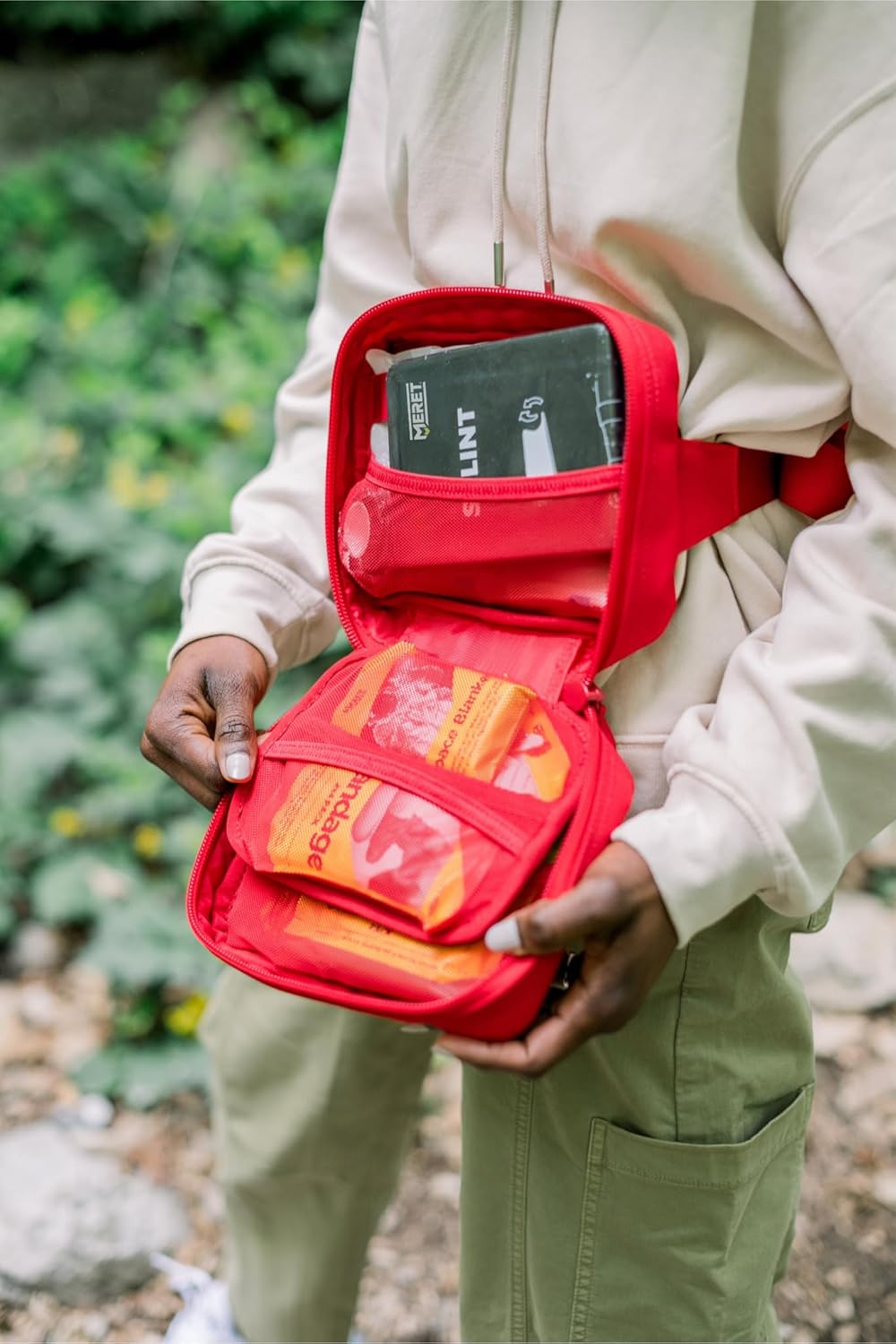 MERET Personal Response Pack | Bag with Modular Organizer, MOLLE Panel, Durable Material, Travel, Hiking, Camping, Preparedness | Medium, Red | Empty Bag