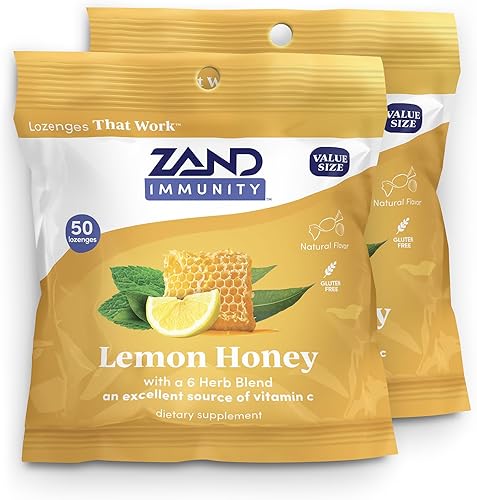 ZAND Immunity - Pastillas para la garganta con miel de limón, paquete de 2 con vitamina C, miel orgánica, pastillas para la boca seca buenas para