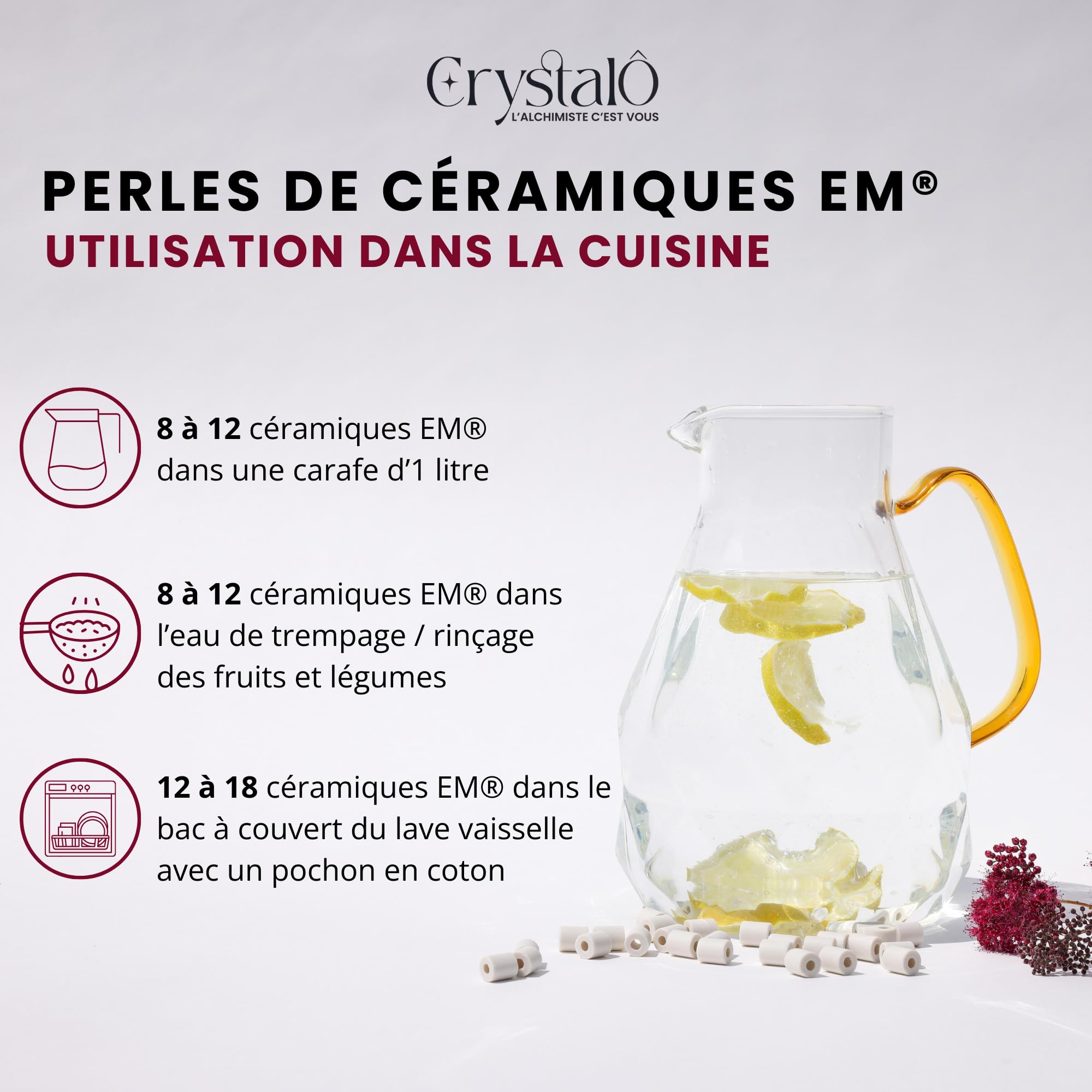 200 Perles de Ceramique EM® 100% naturel - Perle ceramique filtration eau - Purificateur d'eau - Réduisent Les dépôts calcaires - Billes Pastille purification eau potable