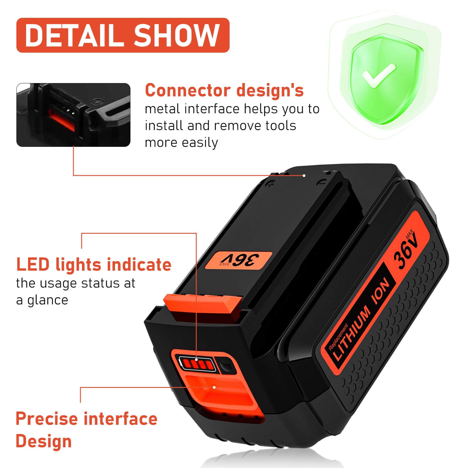 Batteria Litio 36V 2500mAh Per Black Decker - Ricambio Compatibile Con Modelli LBX2040, BL2536 E Altri