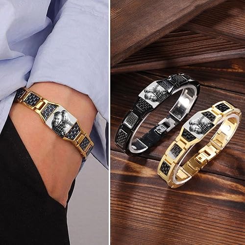 Miniatura 6 de Pulsera personalizada con foto para hombres, pulsera con imagen personalizada, regalos para papá, marido, hermano, día del padre