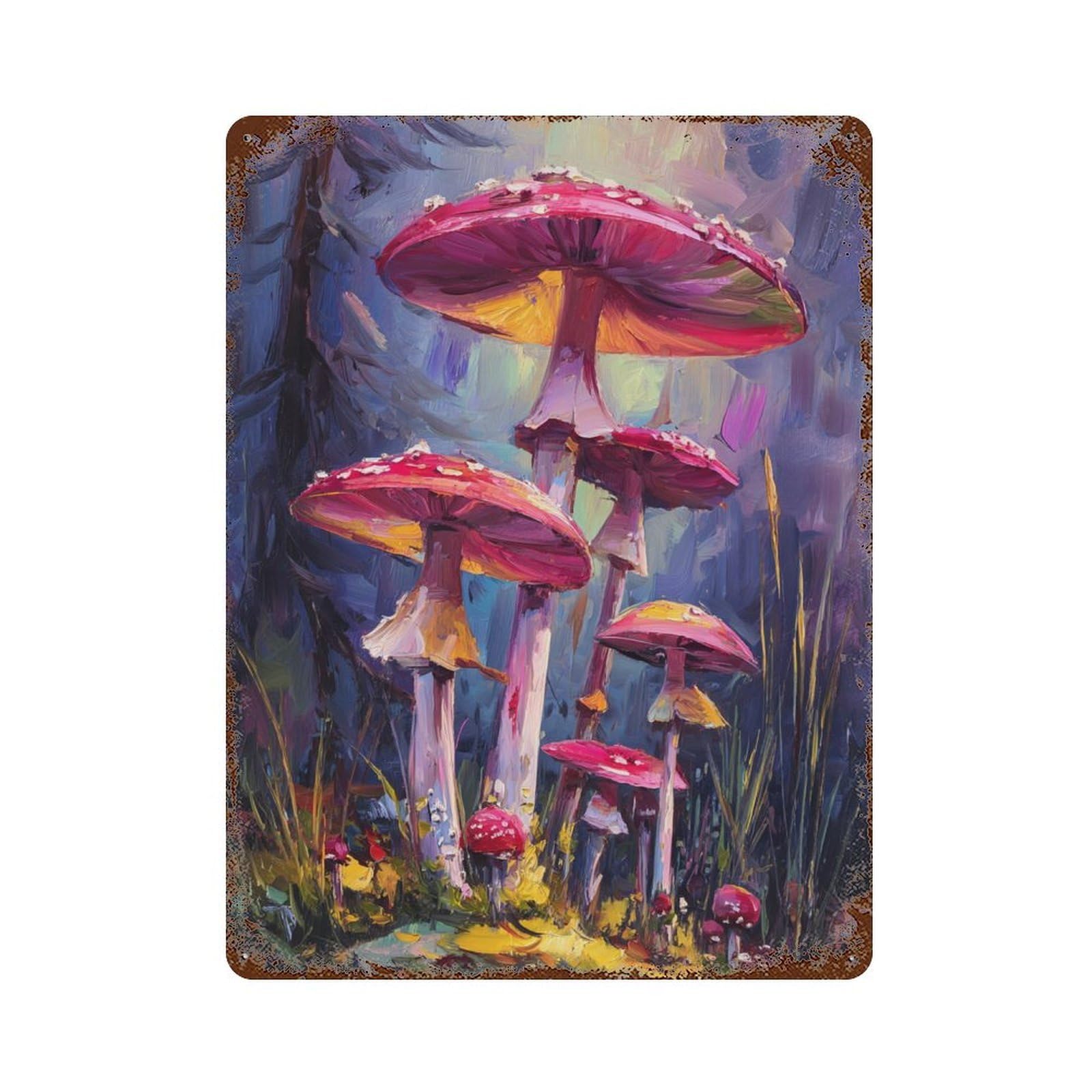 Garage Style Mystical Forest Mushrooms Rusty Metal Tin Sign 15.7"x11.8", Novelty Wall Decor for Bar And Workshop