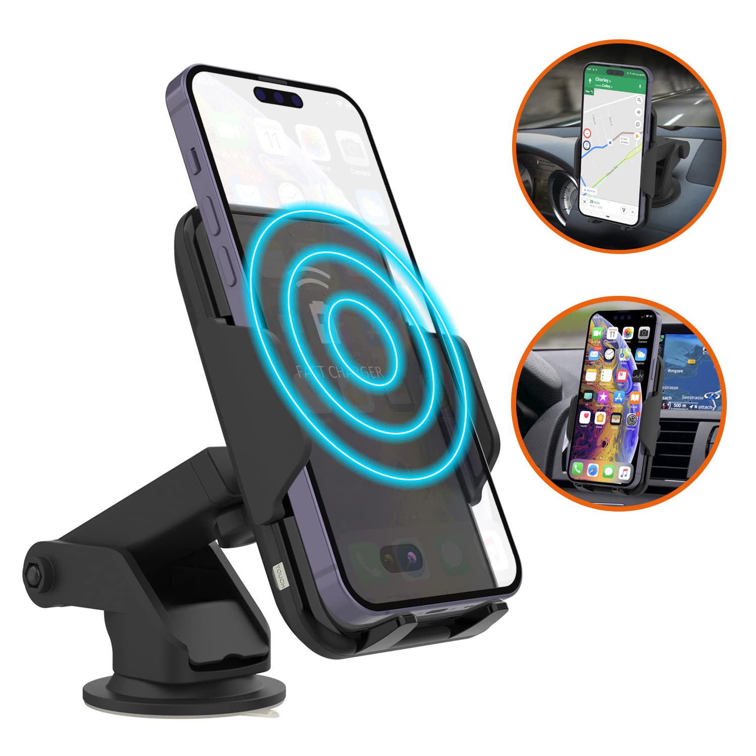 Punkcase Wireless Car Charger [Infrared Series] 10W Fast Charging Car Phone Holder Mount for iPhone, Galaxy and Most Other QI-Enabled Smartphones | 3-1 Design for Dashboard, Windshield and Air Vent