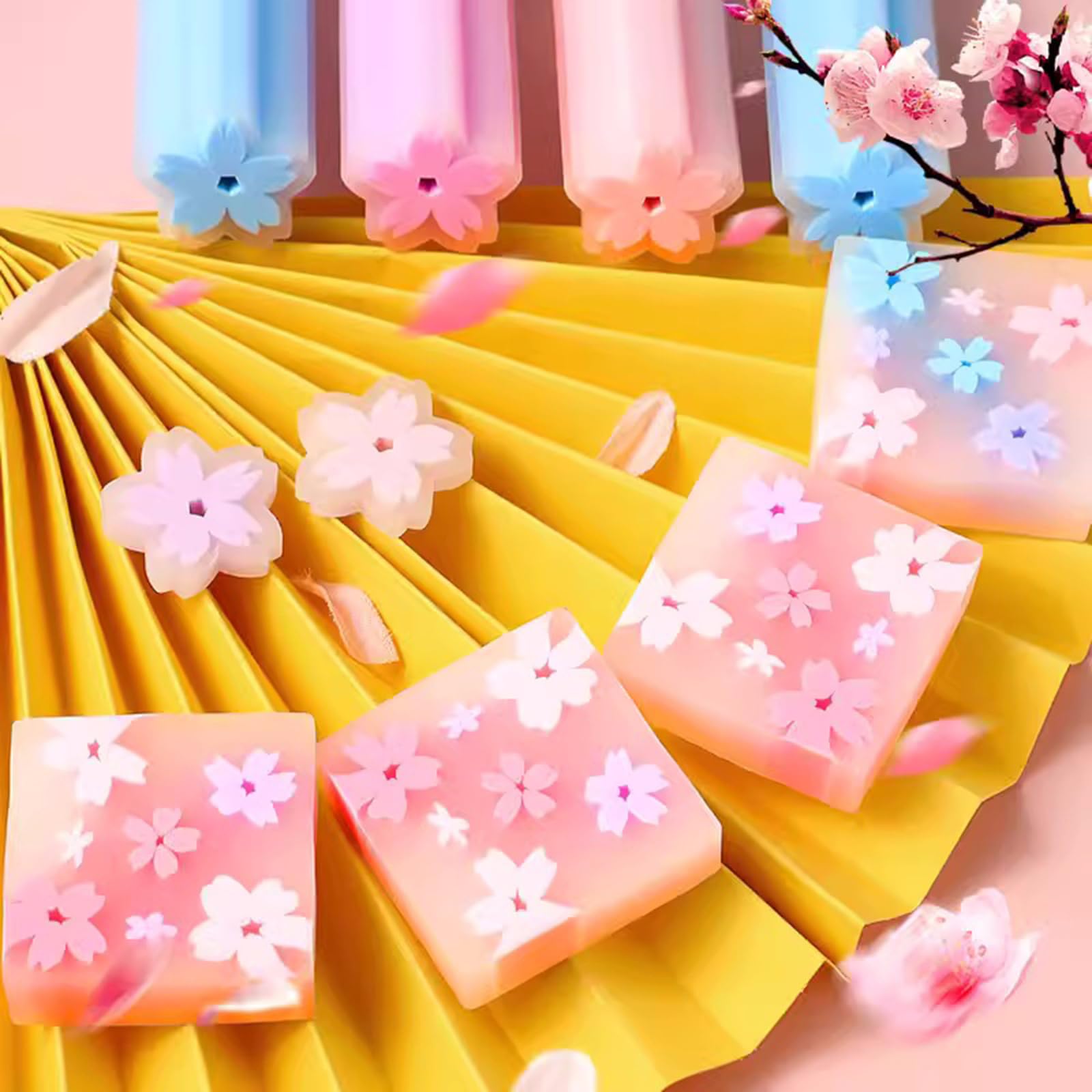 GZBABY Cherry Blossom Patternt Erasers 6 Pcs, Cute Cartoon Eraser, Stylish and Durable (Rectangle)