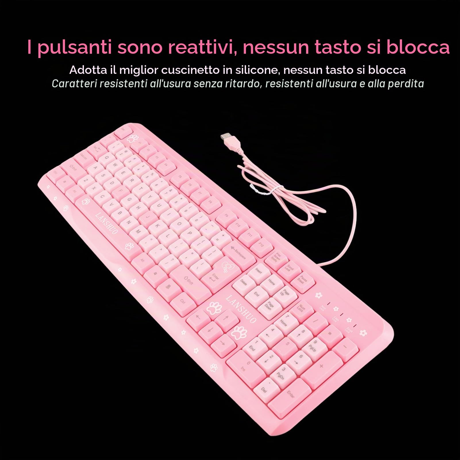 Dioche Sanrio Tastiera Rosa Tastiera Usb Wired Ultrasottile Carino Cartoon Per Casa Ufficio Laptop Computer Universale (Rosa)