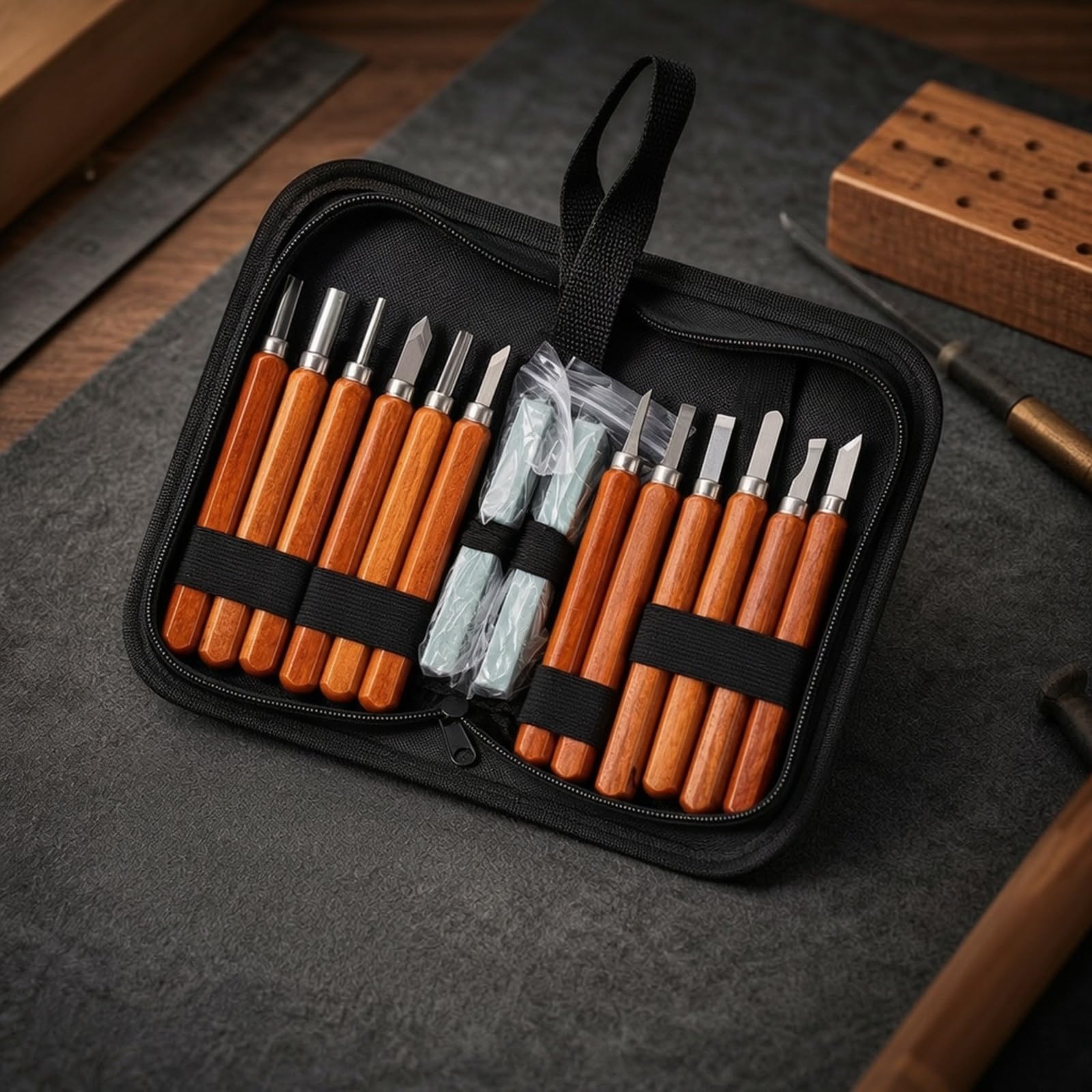 perfeclan Juego Cinceles con Estuche | Profesional, Juego Cinceles con afilador Afilar, para Taller, Luthiers