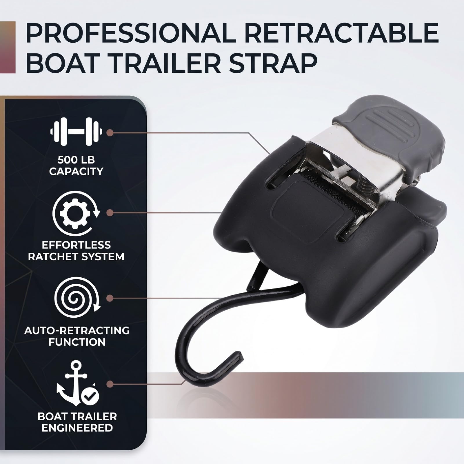 Strapazierfähiger Spanngurt mit Ratsche Zum Ziehen von Bootsanhängern mit Einer Kapazität von 500 Pfund. Langlebig mit Automatischem Rückzug für Sicheren Transport