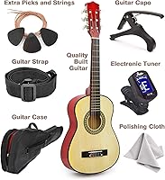 Vista 2 de Guitarra de madera de 30 pulgadas con estuche y accesorios para niños, niñas, adolescentes, principiantes (Natural)