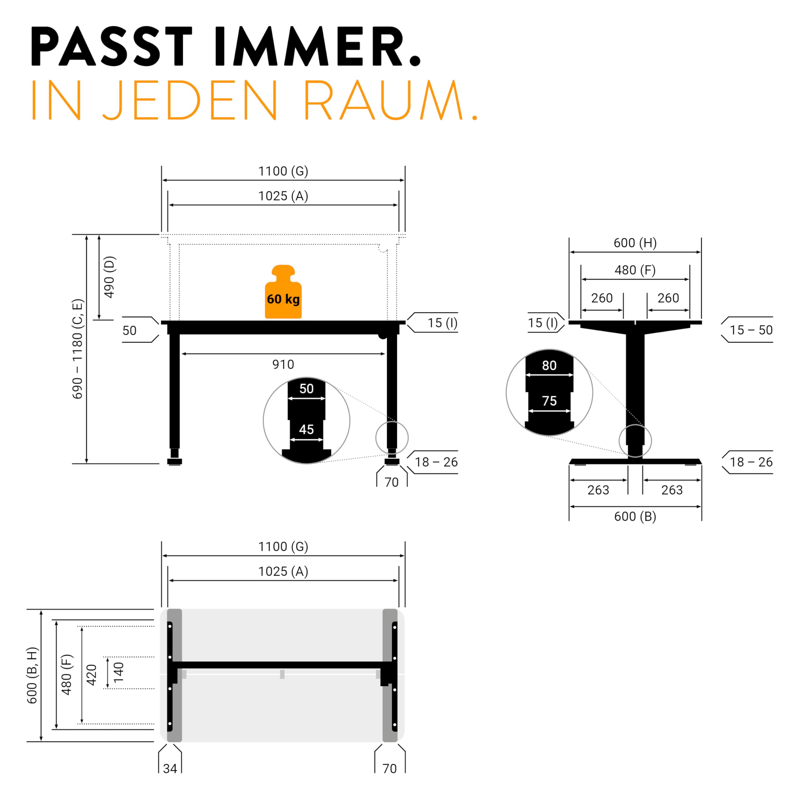 boho office® Elektrisch höhenverstellbarer Schreibtisch - 4 Speicherplätze und FSC-zertifizierter Tischplatte mit abgerundeten Ecken, UDESK Weiß/Schwarz