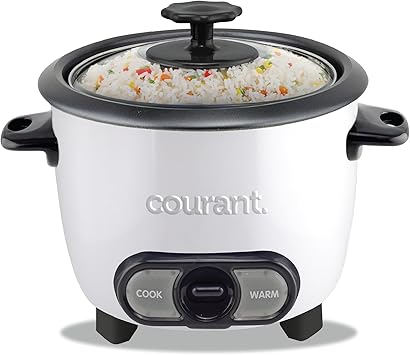 Courant Rice Cooker 8-Cup (Cooked), Removable Non-Stick Bowl, One Touch Rice Cooker, White