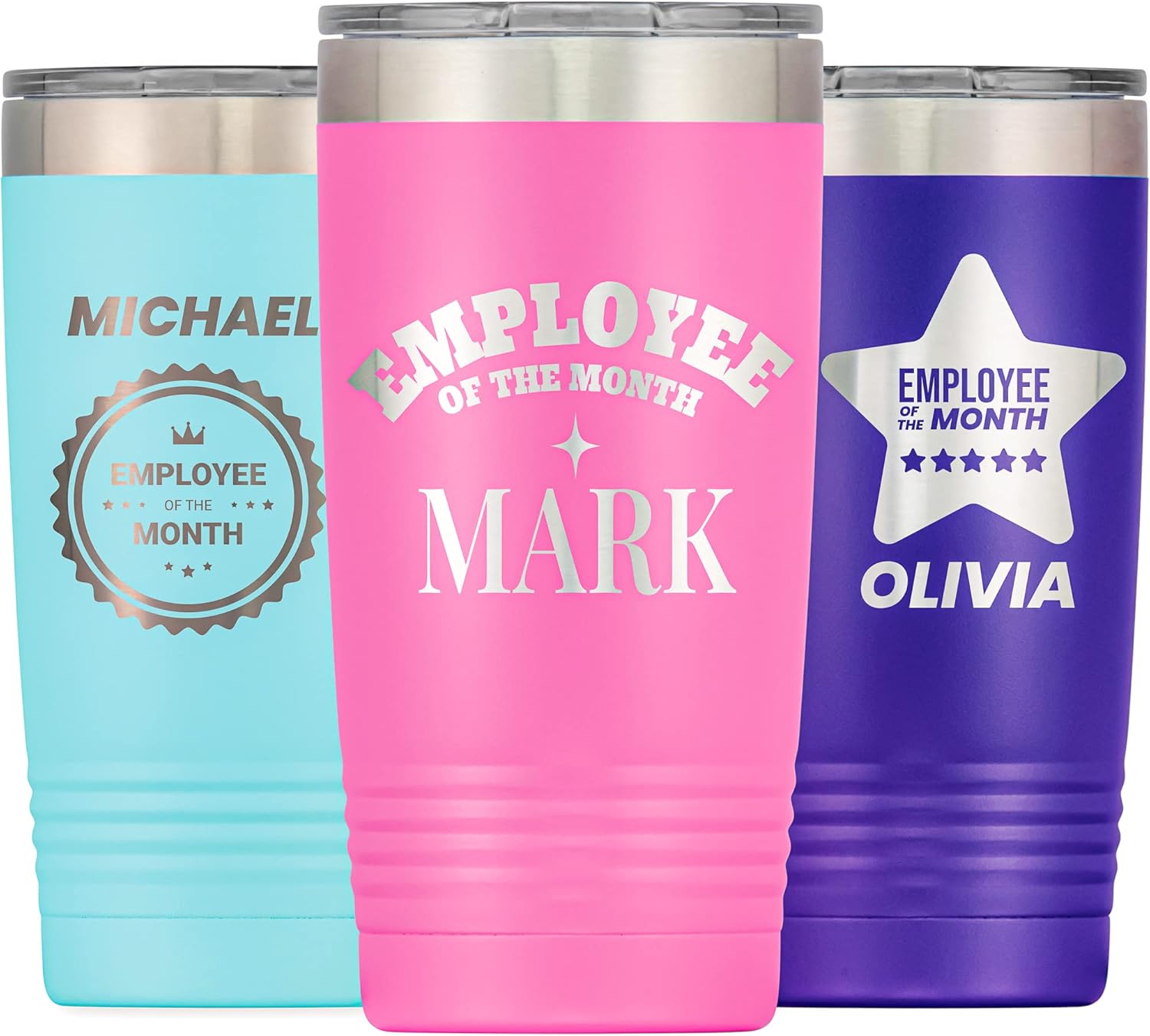 Personalized Employee Tumbler, Engraved Gift for Employees, 20 oz Stainless Steel Vacuum Insulated Travel Cup with Slider Lid, Custom Employee of the Month Gift for Office, Pink