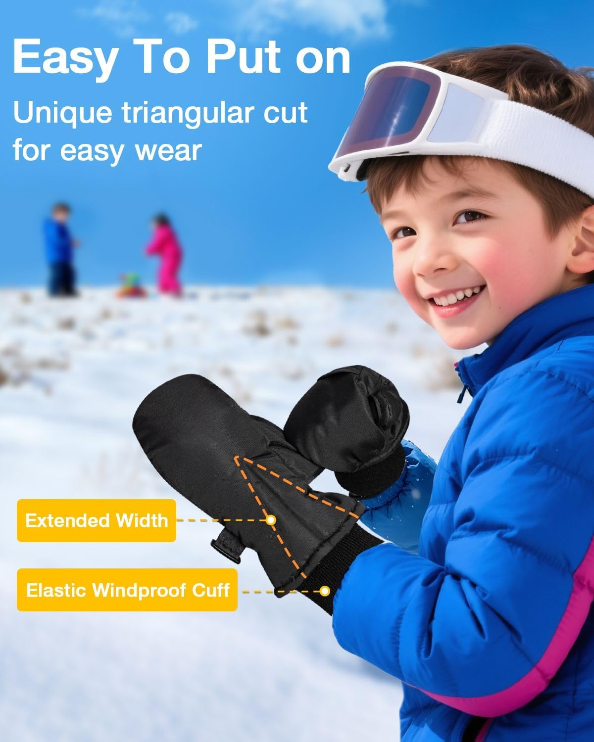 RIGWARL Kids Mittens with Easy-on Cuff, Waterproof Ski Snow Mittens for Boys Girls Toddler 3M Insulated for Skiing Sledding - Image 3