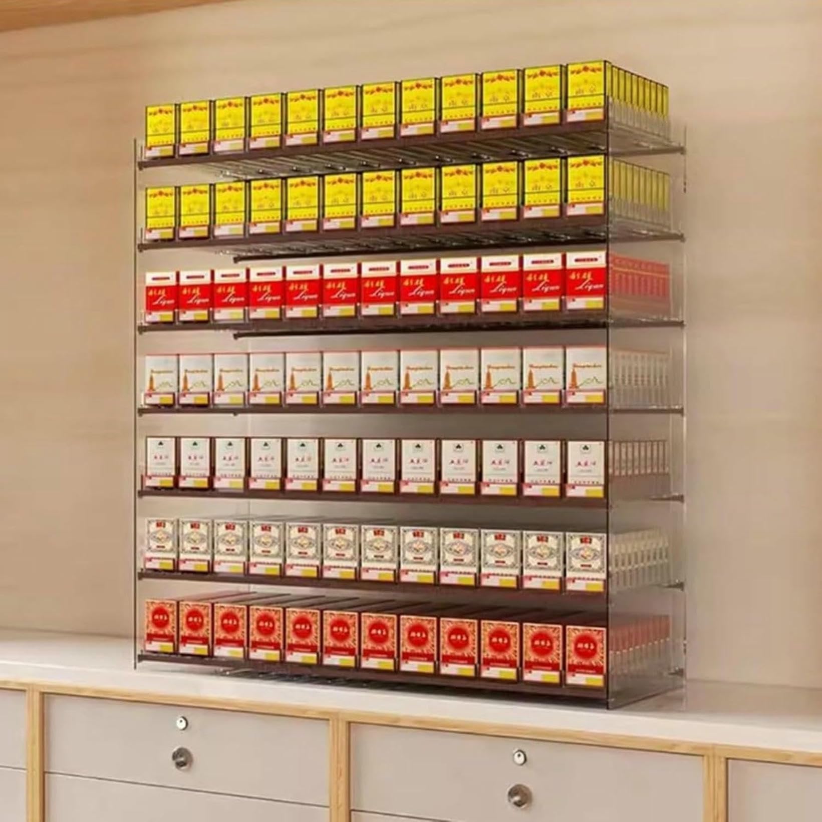 Étagère trapézoïdale pour cigarettes : optimisez votre comptoir et alignez vos paquets
